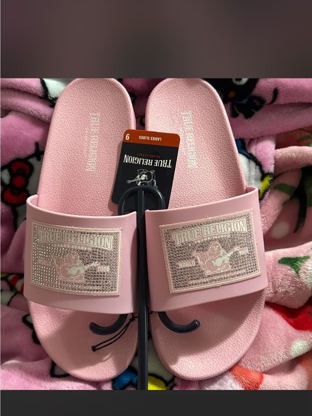 True Religion Pink Logo Slide Sandals for Women